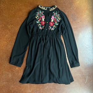 NWOT SHEIN Embroidered Floral Black Dress